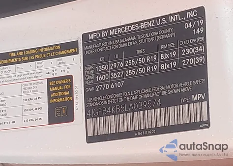 2020 Mercedes-Benz Gle 350 4Matic z USA, uszkodzony, nr VIN 4JGFB4KB5LA039574